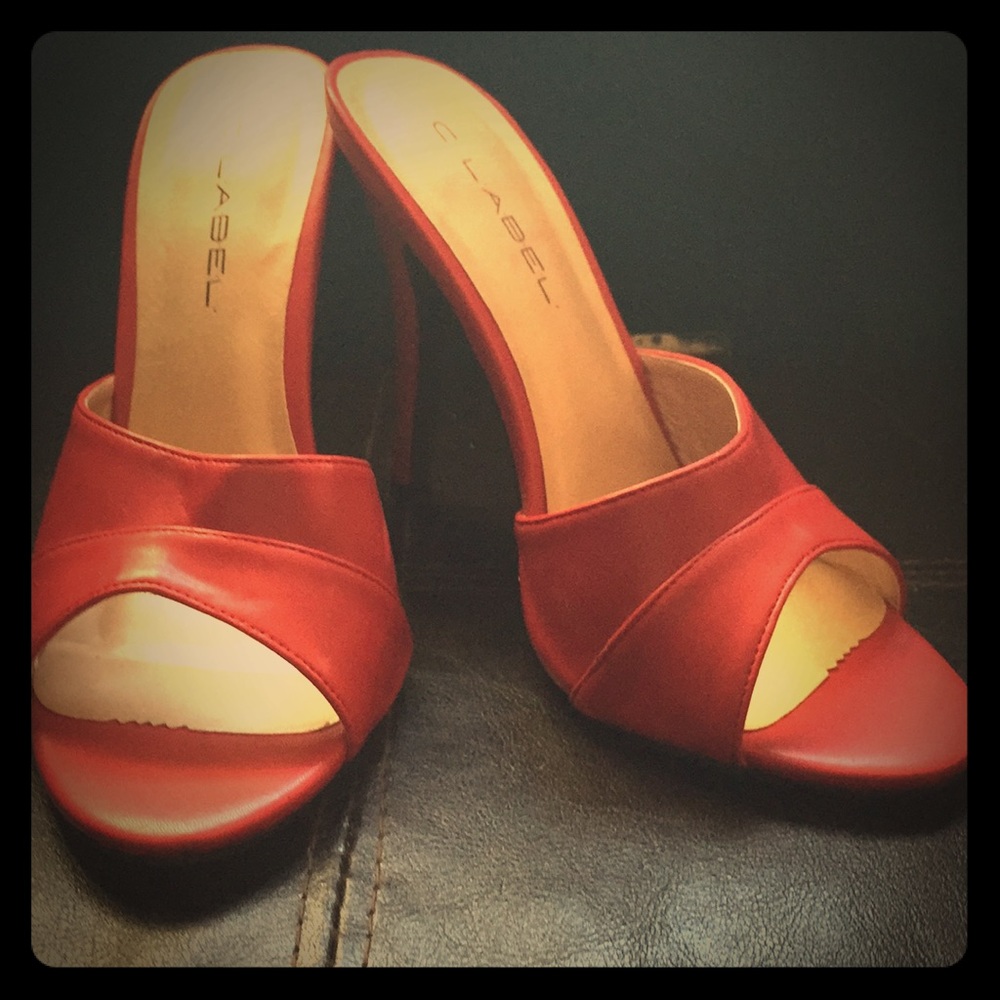 Candy red, retro pin up high heeled mule